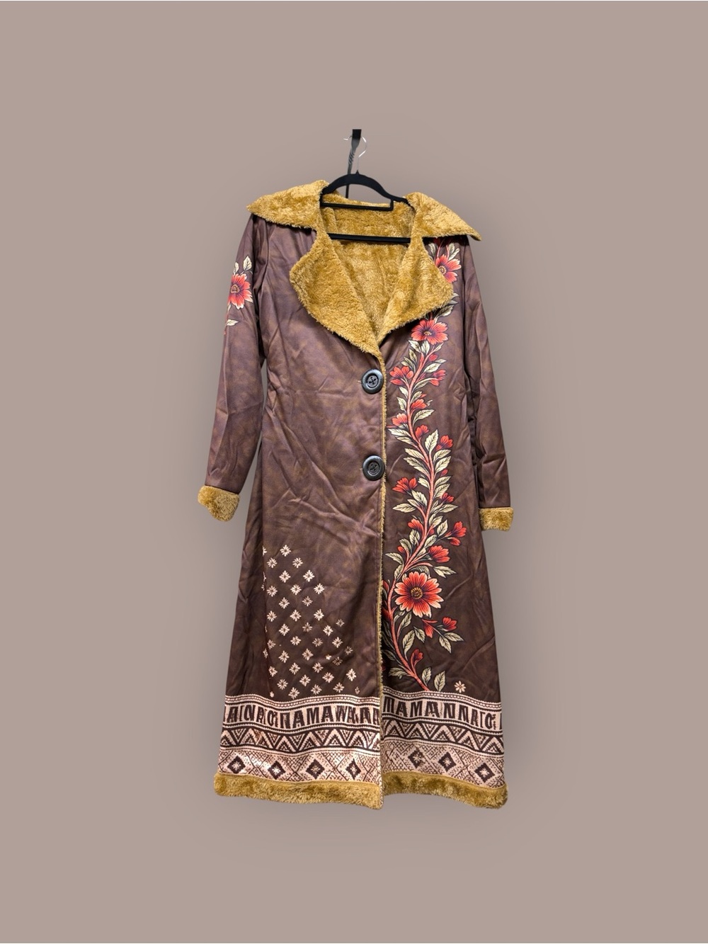 Boho Embroidered Penny Lane Afghan Long Coat Faux Fur NWOT XL
